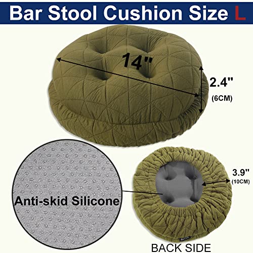 BUYUE Round Bar Stool Seat Cushion, Dia.14 Luxury Fashion Jacquard with Anti-Skid Silicone Bar Stool Cushion Padded (Green, L,1 Count) - color: Green, style: Round L
