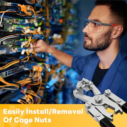 Rotable Dual Head Cage Nut Tool Kit with 10 Sets M6 Silver Rack Mount Screws - Screw Install and Remove Tool for M4 M5 M6 M8 M10 - Screw Tool Kit for Server Rack, Network Cabinet, Data Center(Black) - color: 10 Pack Cage Nuts+Black Handle Tool