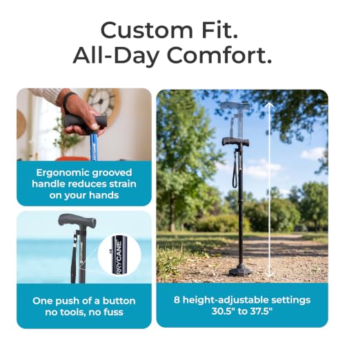 HurryCane Freedom Edition Foldable Walking Cane with T Handle - color: Black, size: 1 Count (Pack of 1)