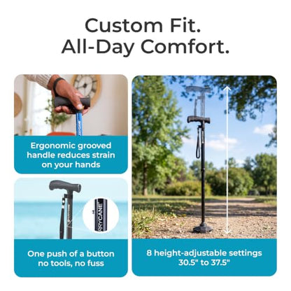 HurryCane Freedom Edition Foldable Walking Cane with T Handle - color: Black, size: 1 Count (Pack of 1)