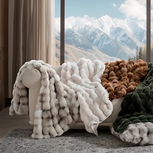 EverGrace Faux Rabbit Fur Bubble Throw Blanket, 50"x60", Light Grey - color: Marble Grey, size: 50"x60"