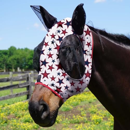 Harrison Howard Super Comfort Stretchy Fly Mask Large Eye Space with UV Protection Soft on Skin with Breathability Dream Star M Cob - color: Dream Star, size: Cob (Medium)