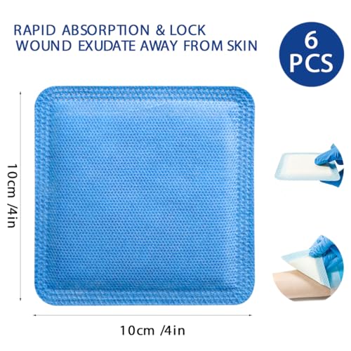 Super Absorbent Dressing Non-Adhesive Wound Pads 4'' x 4'' Ultra Absorbent Bandage for Wound Care Drainage Pressure Ulcers 6 Pack