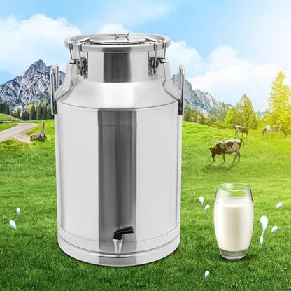 Stainless Steel Sealed Milk Barrel with Spigot，40L/10.57Gallon Large Milk Bucket Wine Can Pail Tote Tank with Sealed Lid & Handle for Milk Wine Oil Liquid Tranport Storage Container - size: With Spigot