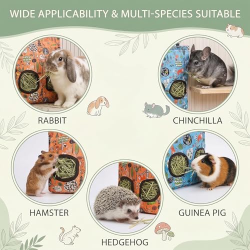 2Pcs Rabbit Hay Feeder Bag 11.8 x 9 Inch Oxford,2 Hole Guinea Pig Hay Bags Storage Dispenser for Rabbits Chinchillas Hamsters Small Pets and Animal,Leakproof Travel Food Container for Cage Outdoor