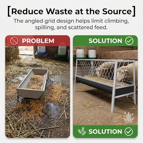 Livestock Trough 2 in 1 Hay Dispenser 55 Gallon with 22 Gallon Feeding Pan, Stainless Steel Hay Holder for Goats Sheep Calves Horses