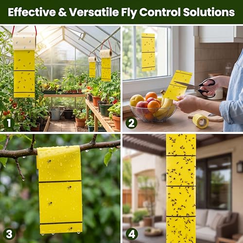 Qualirey 20 Pcs Giant Sticky Fly Traps, Fly Strips for Indoor Outdoor Hanging Flying Tapes Non Toxic Ribbon Fruit Gnat Killer for Mosquito Plants House Horse Stable