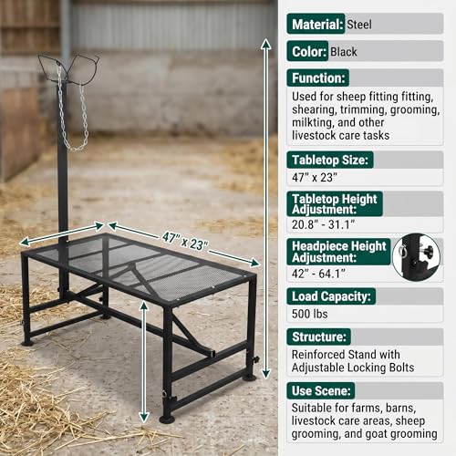 Premium Sheep Stand, Goat Stand & Functional Hoof Stand - Adjustable Design for Sheep Grooming, Goat Milking & Hoof Trimming, Sturdy Build for All Farm Animal Care Needs