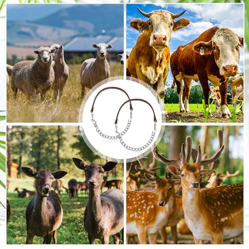 Misdary 8 Pcs Goat Show Collars Adjustable 14" Chain, 14'', Brown - color: Brown