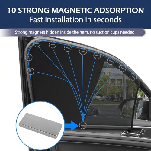 4PCS Car Window Sunshade, Blackout Car Window Covers for Ultimate Privacy, Foldable Side Window Shade, Not Blocking Rearview Mirror View, Fit for Camping, Travel and Daily Use (Black & Silver)