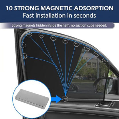4PCS Car Window Sunshade, Blackout Car Window Covers for Ultimate Privacy, Foldable Side Window Shade, Not Blocking Rearview Mirror View, Fit for Camping, Travel and Daily Use (Black & Silver)