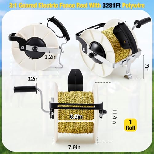 Electric Fence Reel Kit with 3281 ft Polywire, 3:1 Geared Reel - size: 3281 ft X 1 Standard Reel X 1 Guide