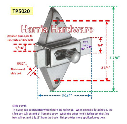 Harris Hardware TP5020-B Slide Latch 2-3/4" Center to Center Die Cast,Chrome
