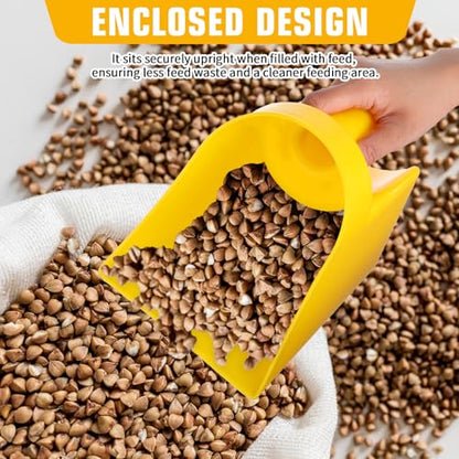 6 Pcs Plastic Enclosed Feed Scoop Heavy Duty Durable Stackable Horse Yellow Feed Scoop for Livestock Animal Ranchers Homesteaders Farmers, 2 Qt