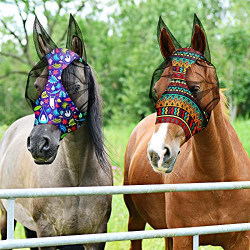 Frienda 3 Pieces Horse Fly Mask with Ears Adjustable UV Protection Breathability Horses Fly Masks Elasticity Smooth Comfortable Equine Face Covering(L) - size: L