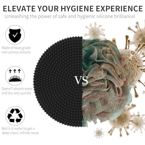 Silicone Body Scrubber, BEAUTAIL Gentle Exfoliating Shower Brush for Body | Hygienic Silicone Loofah, Easy-Grip Handle, Soft Bath Scrubber for Sensitive Skin, Women, Men & Kids, 2 Pack, Black+Purple - color: Black+purple 2 Pcs