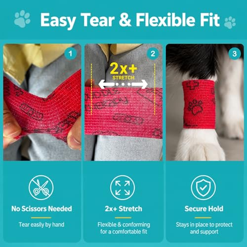 Dog Bandage Wrap, 6 Rolls 2" x 5 yd Med Print Pet Tape - color: PE-6ROLL-2IN