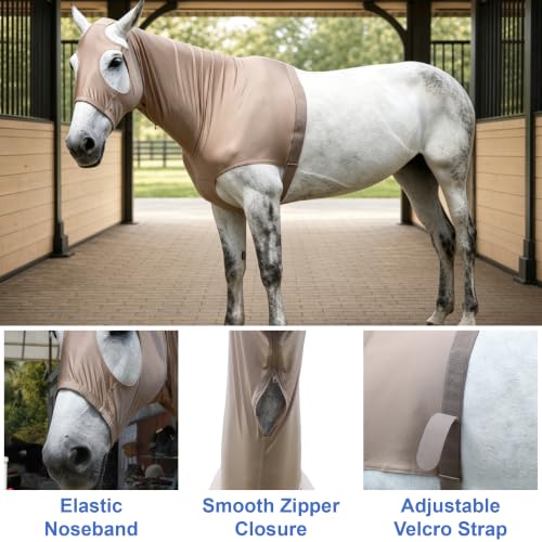 Horse Slinky Hood with Zipper, Stretchy Sleazy Hood Khaki M - color: Khaki, size: Medium