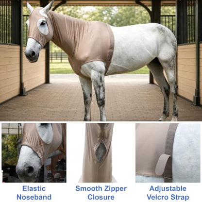 Horse Slinky Hood with Zipper, Stretchy Sleazy Hood Khaki M - color: Khaki, size: Medium