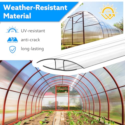 10-Pack 4ft Greenhouse Polycarbonate H-Channel Connectors, Heavy-Duty Twinwall Panel Joiners for 0.32” and 0.4” Panels, Weather Resistant Design, Includes 20 Screws and Work Gloves - size: 4' × 2.32’’ × 0.4’’