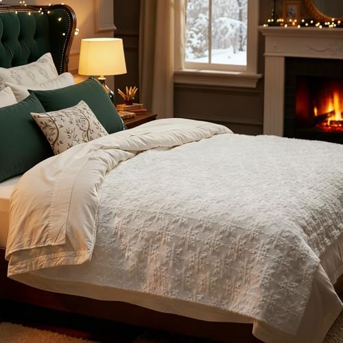 Tudomro 50x60 Winter Throw Blanket White Snowflake 3D Textured Embroidered Winter Holiday Blanket Plush Fuzzy Faux Fur, Neutral Farmhouse & Modern Home Decor for Sofa Couch Bed - style: Snowflawer White