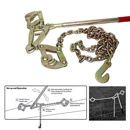 Heavy Duty Fence Wire Tensioner Tool – 81" Chain Strainer Barbed Wire Fence Stretcher, High Tensile Wire Tightener & Puller for Farm, Ranch & Garden Fencing (Fits 1.6–5.0mm Wire)