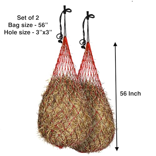 Majestic Ally Hay Net, Set of 2, Length - 54”, Holes 3"x3" for Horses - color: Red