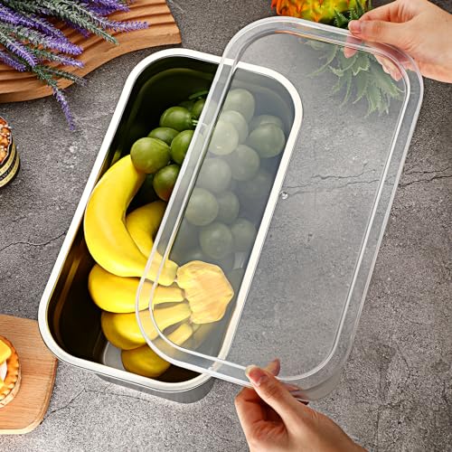 8 Pcs 304 Stainless Steel Food Storage Containers with Lids 1/3 Size Hotel Pan Chicken Food Grade Pans Metal Meal Containers for Restaurant Stackable Kitchen Freezer Buffet(6 Inch Deep) - size: 6 Inch Deep