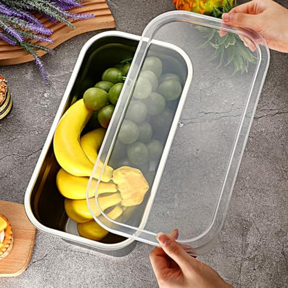 8 Pcs 304 Stainless Steel Food Storage Containers with Lids 1/3 Size Hotel Pan Chicken Food Grade Pans Metal Meal Containers for Restaurant Stackable Kitchen Freezer Buffet(6 Inch Deep) - size: 6 Inch Deep