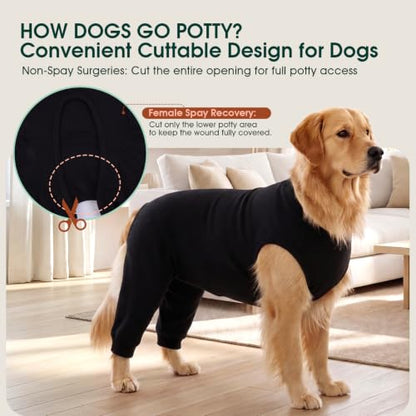 Kuoser Dog Recovery Suit with Anti Licking Rear Leg Sleeve, Black L - color: Black, size: Large (Back Length: 40cm / 15.74")