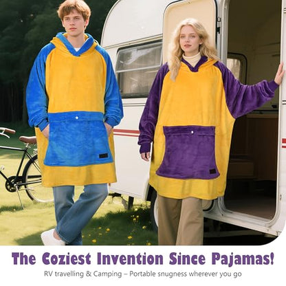 Catalonia Oversized Blanket Hoodie, Wearable Fleece Blanket Sweatshirt - color: Purple and Gold Sports