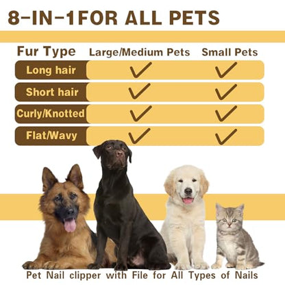 Dog Brush & Pet Grooming Kit for Dogs and Cats, 8 Tools with Storage Pouch