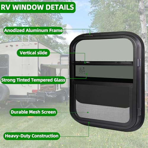 14"W x 16"H RV Windows for Cargo Trailer Camper,Tinted Vertical Sliding - size: 14"W x 16"H