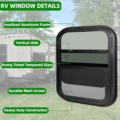 14"W x 16"H RV Windows for Cargo Trailer Camper,Tinted Vertical Sliding - size: 14"W x 16"H