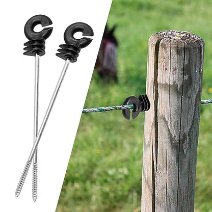 25PCS Straight Electric Fencing Insulators Ring Insulator Long Arm Multi Purpose Insulator for Wooden Post for Polytape Polywire Tape Rope Electric Wire