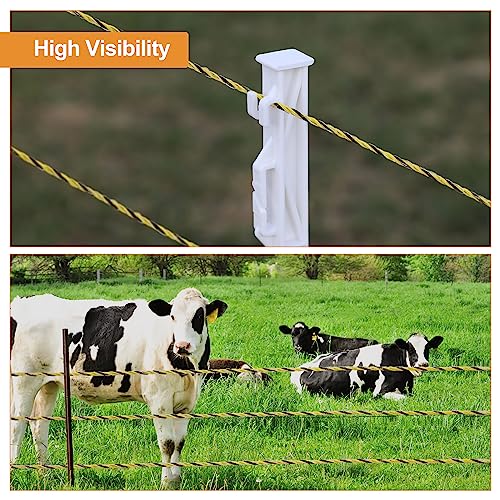 Electric Fence Poly Wire 1312ft 400m, 6 x 0.18mm Stainless Steel Conductors, Portable Electric Fence Polywire for Livestock, Yellow and Black Fence Wire - size: 1312ft(400m)