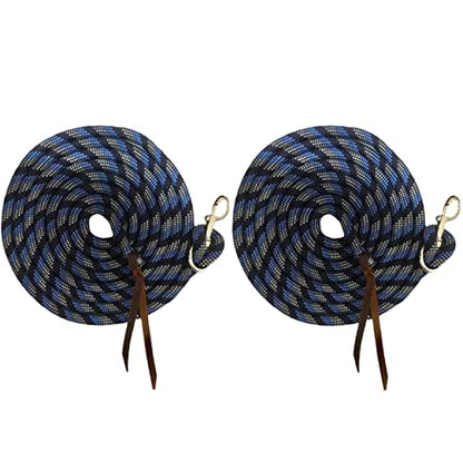 Majestic Ally 14' Pack of 2 Poly Training Lead Rope with Leather Popper for Horses & Livestock – 14 Foot Long and 5/8 inch Thick - Replaceable Heavy-Duty Bolt Snap (Navy-Blue-White) - color: Navy-Blue-White