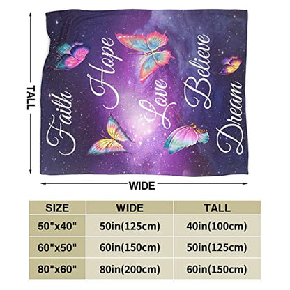 Butterfly Blanket Soft Warm Purple Butterfly Throw Blanket Plush Fluffy Lightweight Cozy Fleece Flannel Girls Gift Blankets for Women Kids Adults Bedding Couch Sofa Sofa 60"X50" - color: Faith Hope, size: 60"x50"