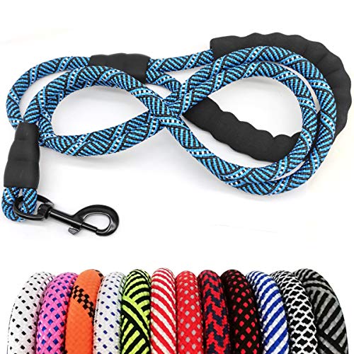 MayPaw Heavy Duty Rope Dog Leash, 3/6/8/10/12/15/20/30 FT Nylon Pet Leash, Soft Padded Handle Thick Lead Leashes for Large Medium Dogs (Blue Black, 1/2" * 8') - color: blue black, size: 1/2" * 8'