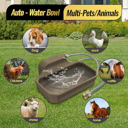 135OZ Automatic Water Dispenser for Large Dogs Patented Outdoor Dog Water Bowl Dispenser Automatic Dog Feeder Fit 3/4'' GHT Faucet Dog Waterer Include Water Hose Extra-Large Drinking Area Brown - color: Brown