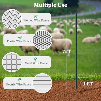 Metal Fence Posts Heavy Duty U-Post Stakes for Wire Fencing, 7 FT Green - color: Green, size: 7FT-10P
