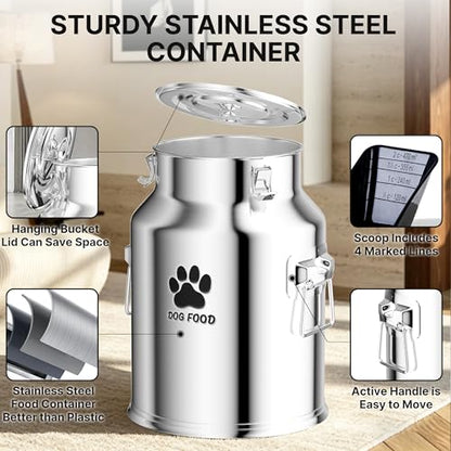 35LBS Stainless Steel Dog Food Storage Container,Large Metal Dog Food Storage Container