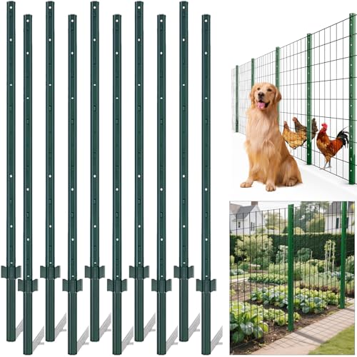 Amagabeli Metal Fence Posts 5 Feet 10 Pack Heavy Duty Garden Stakes T Post U Channel for for Wire Fence No Dig Garden Fence Stakes for Temporary Fencing Electric Fence Corner Anchor Green - size: 5 Feet Post