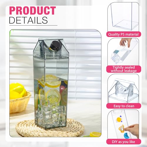 Remerry 3 Pcs Milk Carton Container, Square Acrylic Plastic Clear - color: Pink Black Clear, size: 34 oz