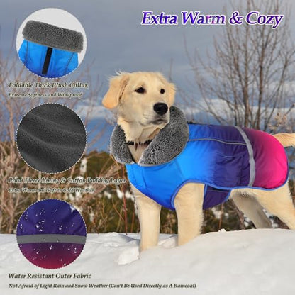 Dogcheer Warm Dog Coat, Waterproof Dog Winter Jacket Christmas Puppy Cold Weather Coats with Buckle, Reflective Adjustable Pet Snow Jacket for Small Medium Large Dogs - Gradient Blue-red, S - color: Gradient Blue-red, size: Small