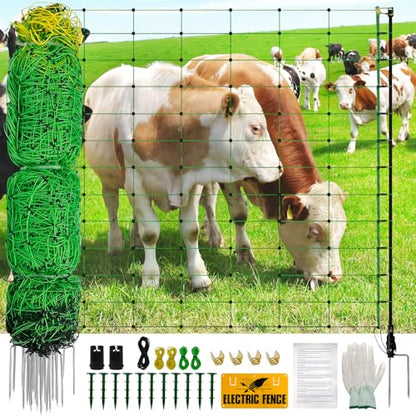 Electric Fence Netting, 42.5" H ×164 L' Portable Livestock Fencing for Sheep, Cattle, Net Fencing Kit with 14 Posts Double Spiked, Movable Poultry Netting for Backyards, Homesteaders, Farms Ranches - size: 164 * 42.5