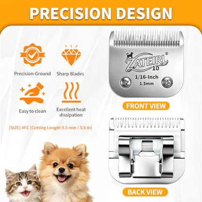 4 Pack Pet Grooming Clipper Blades with Ceramic Cutters, Sizes 10, 7FC, 5FC & 4FC, Silver, Compatible with Andis, Oster A5, Wahl KM10 A5 Style Dog Clippers - color: Silver, size: 10# + 7FC + 5FC + 4FC