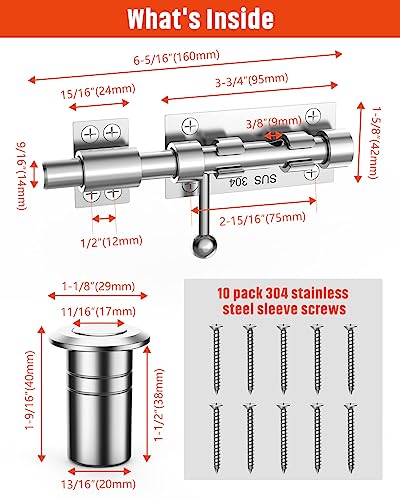 Heavy Duty Slide Bolt Gate Latch Hardware, 6.3 Inch, Silver - color: Silver - 1 Pack