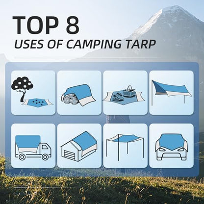 12X14FT Camping Tarp with 2 Poles, UV UPF50+ Lightweight Car Awning Sun Shelter, PU3000 Waterproof Tarp for Camping, Hiking and Backpacking Trips - color: Blue