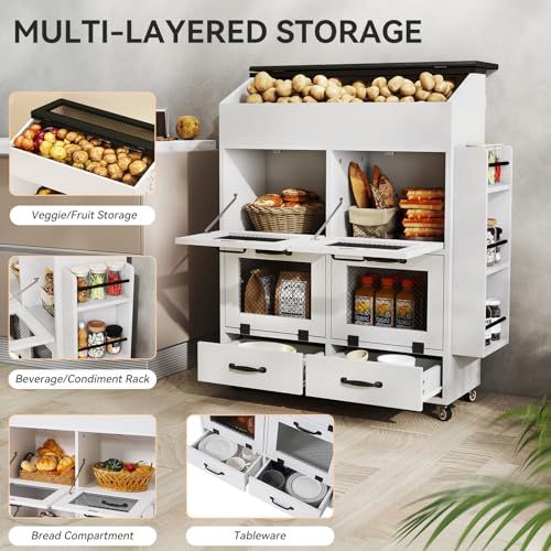 Verano Garden 31.5" Large Potato and Onion Storage Bin on Wheels, Bread Box - color: White, size: 31.5"